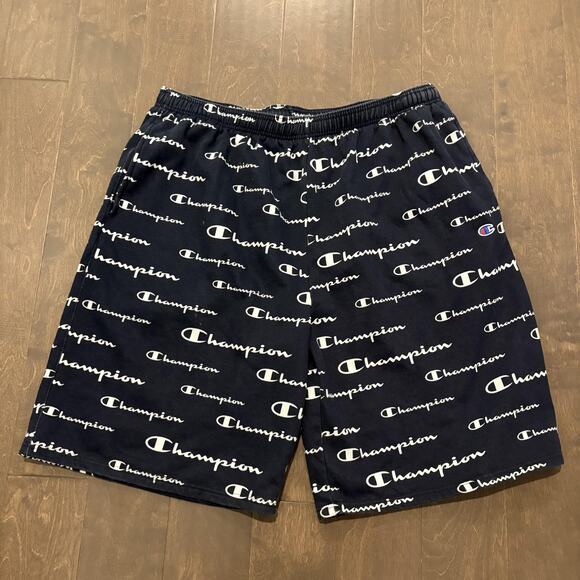 Champion Shorts Mens 2XLT Navy Blue All Over Print Logo Athletic Big Tall - Picture 1 of 13